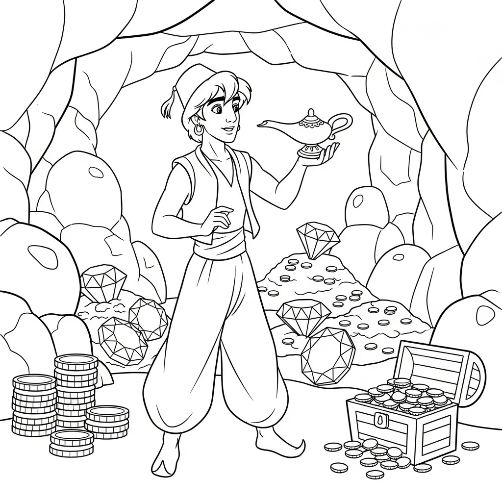 Aladdin 14 para colorear para niños para imprimir