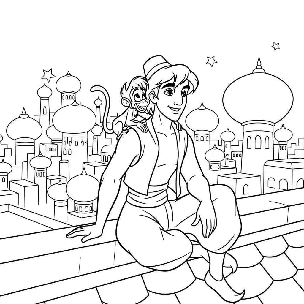 Aladdin 15 para colorear para niño para imprimir gratis