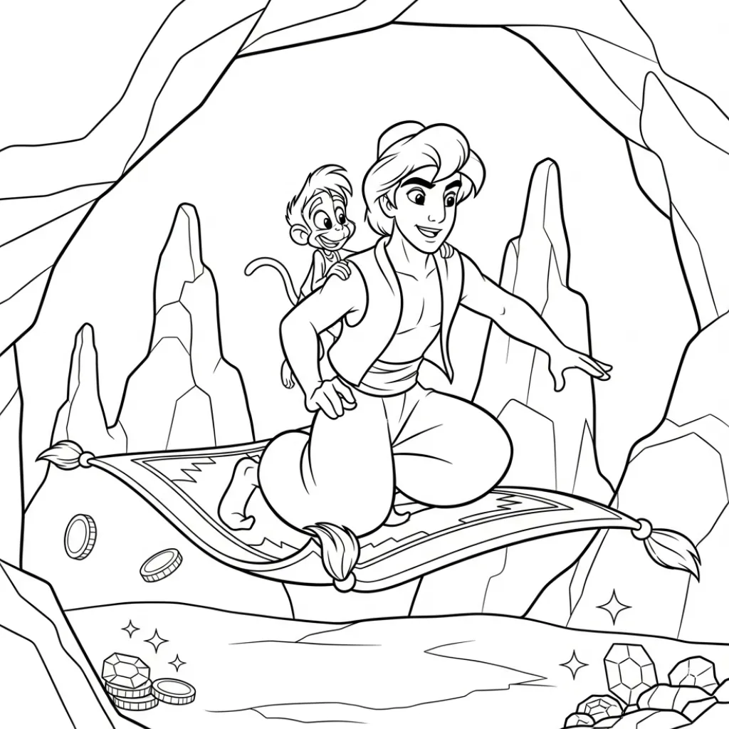 Aladdin 17 para colorear para imprimir para niño de 8 años