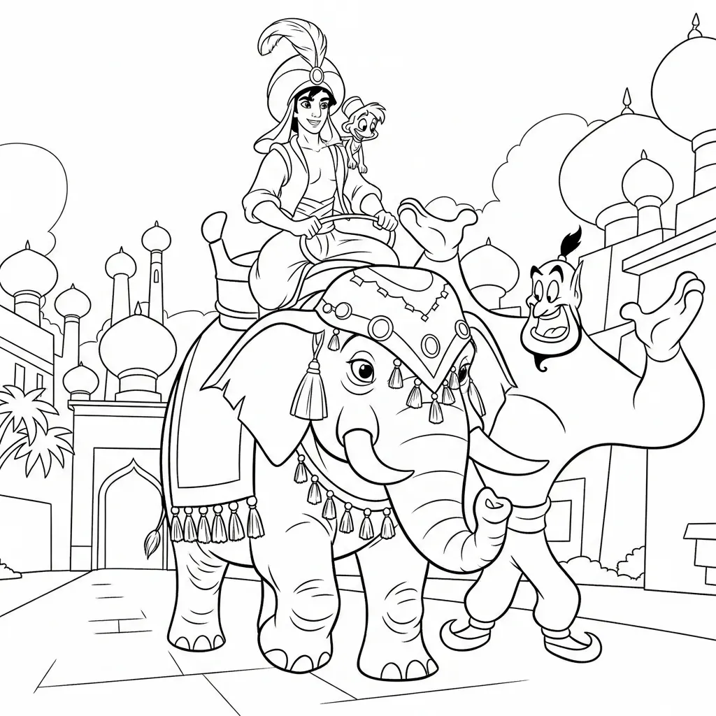 Aladdin 27 para colorear educativo para niño