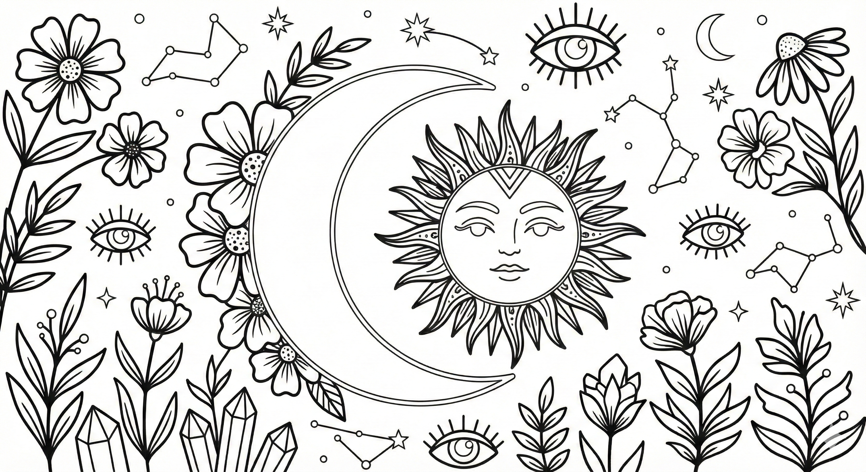 Dibujo Aesthetic de Sol y Luna para Colorear"