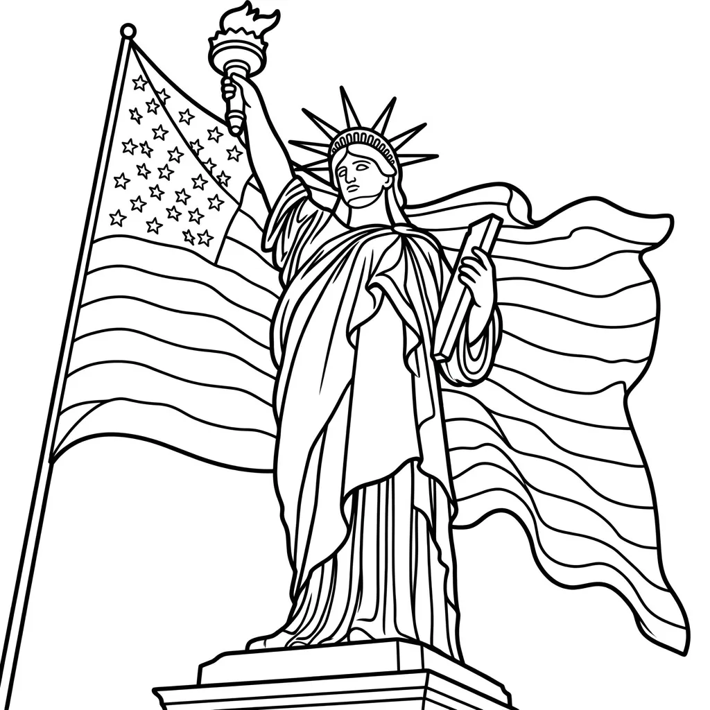 Estatua de la Libertad 5 para colorear para imprimir para niño de 8 años