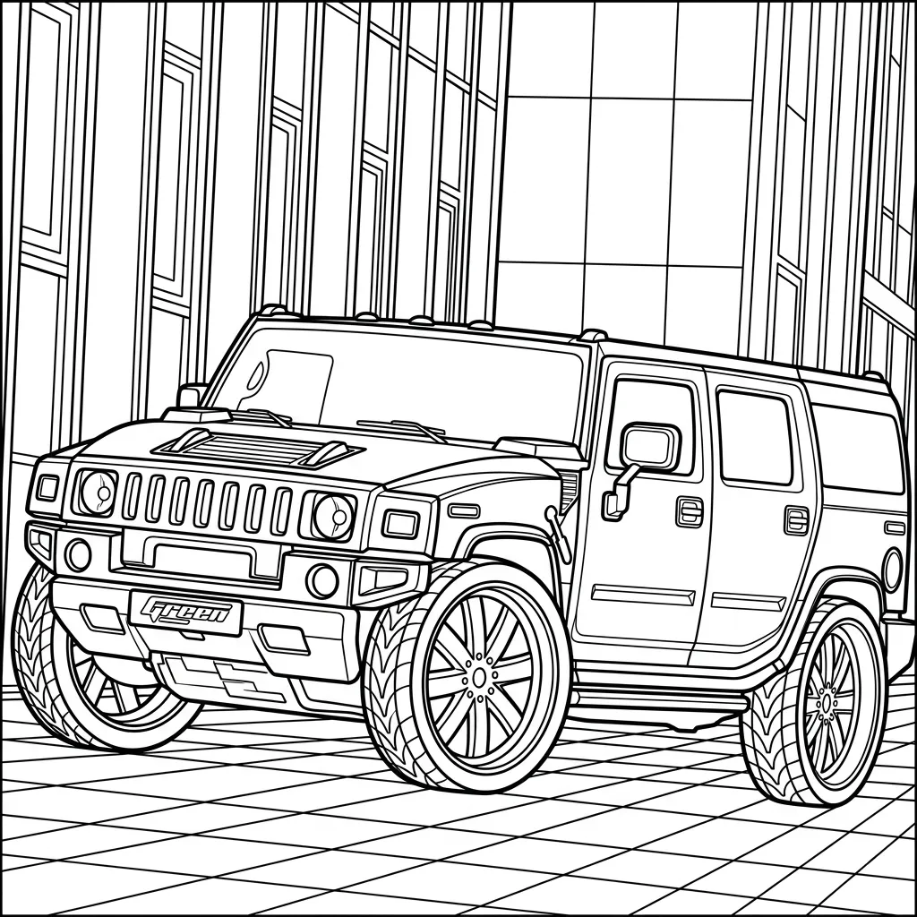 Hummer 7 para colorear y recortar para imprimir gratis