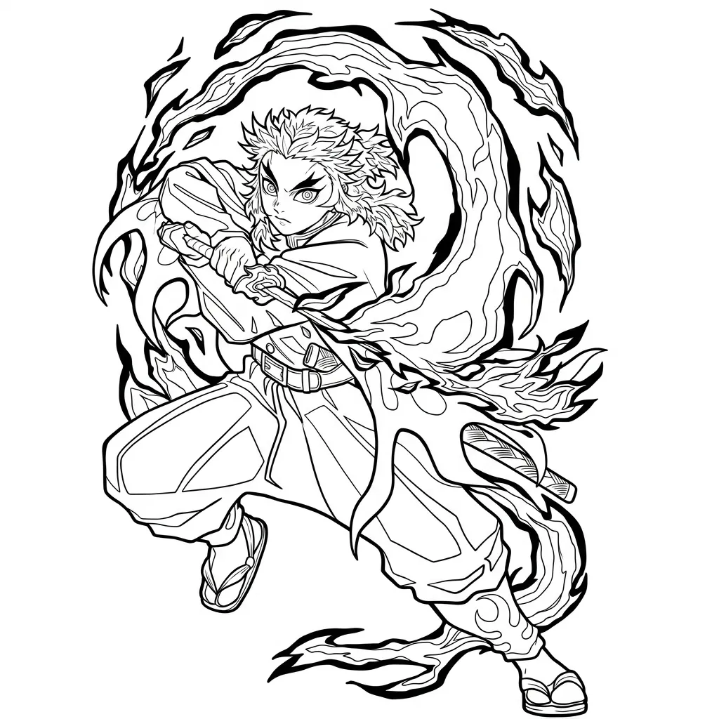 Kyojuro Rengoku 4 para colorear para imprimir gratis pdf