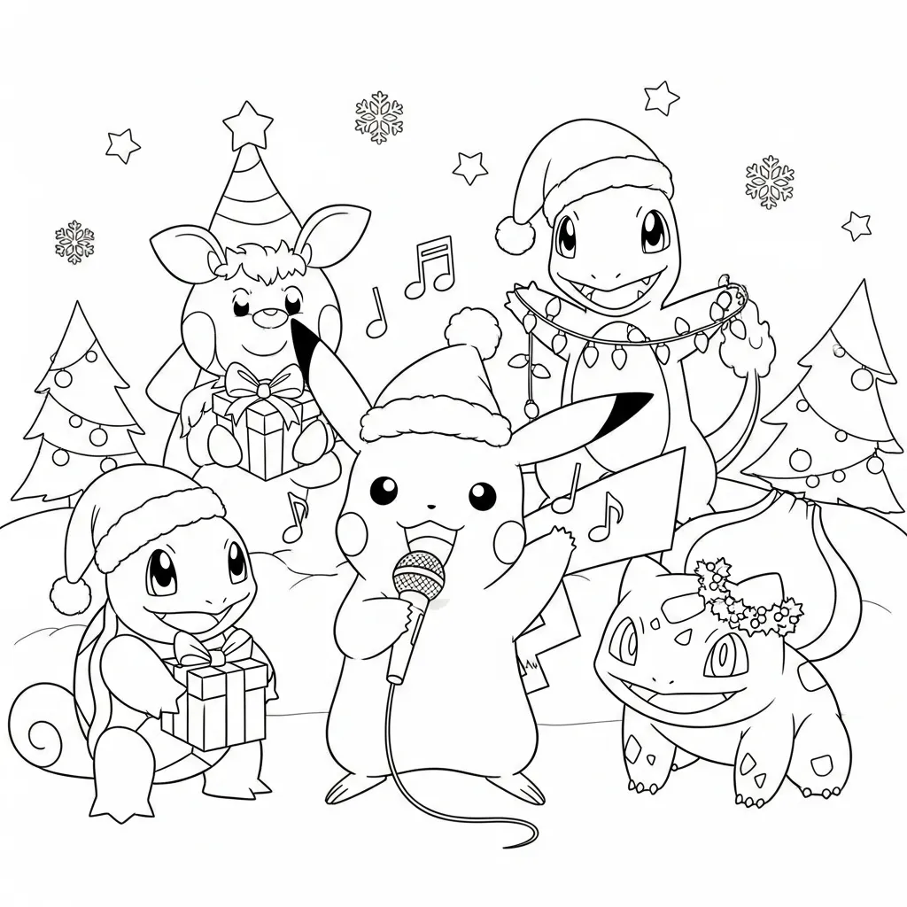 imagen para colorear Pikachu De Navidad niño