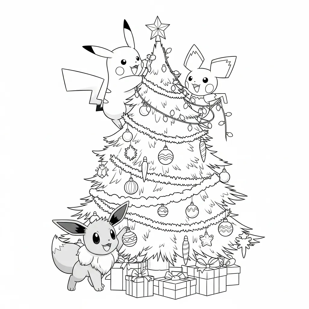 Pikachu De Navidad para colorear educativo para niño