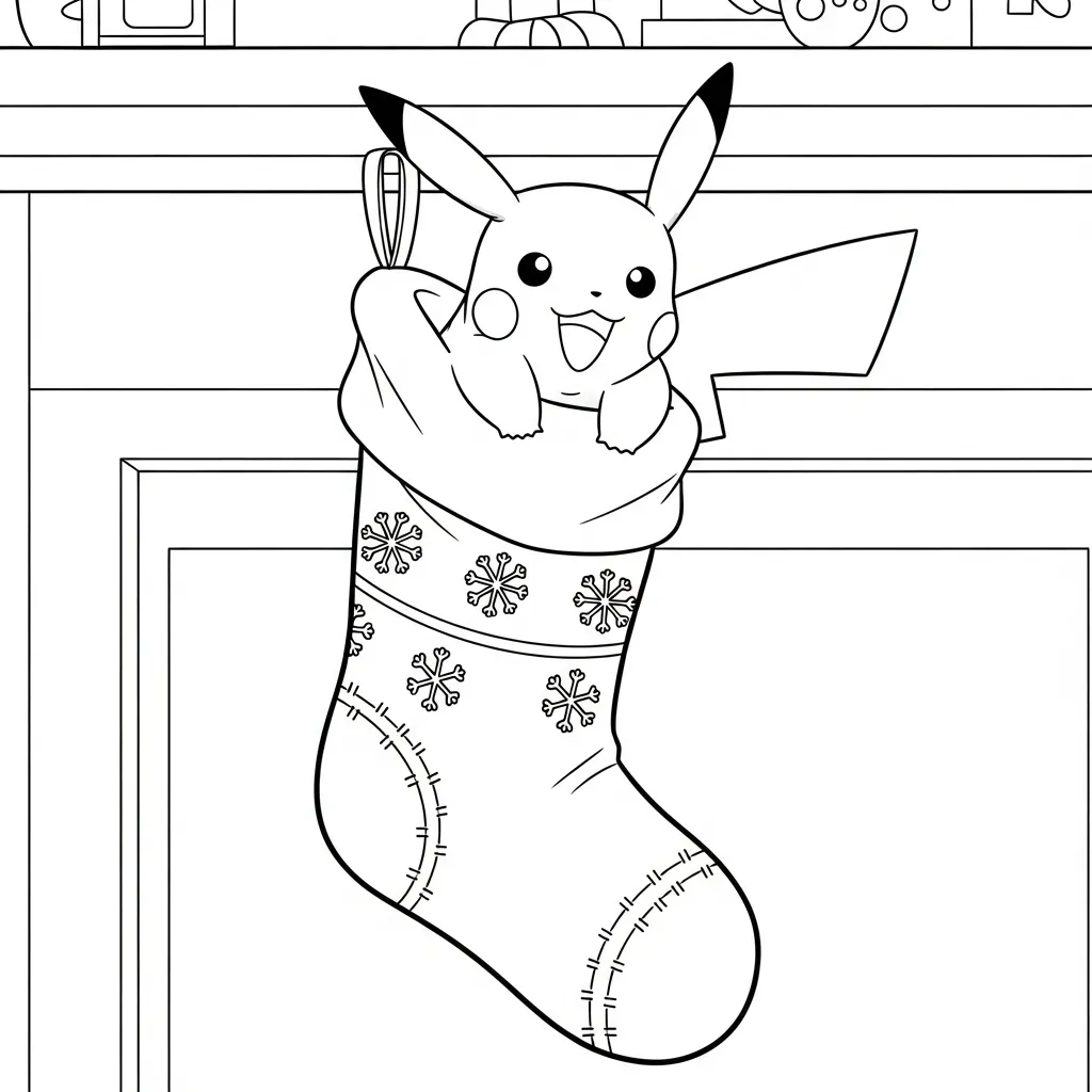 Pikachu De Navidad para colorear y recortar para imprimir gratis
