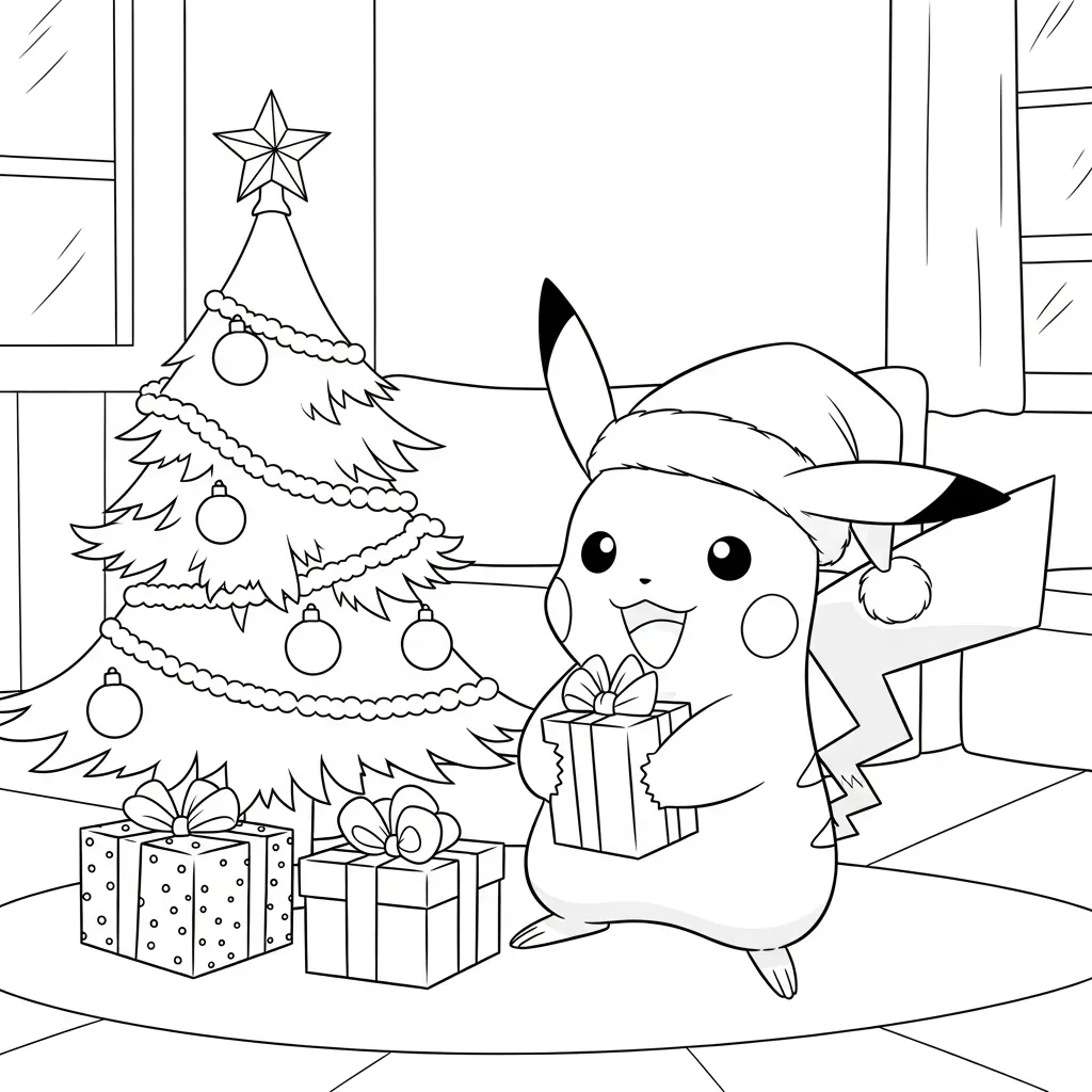 Colección de Pikachu De Navidad para colorear