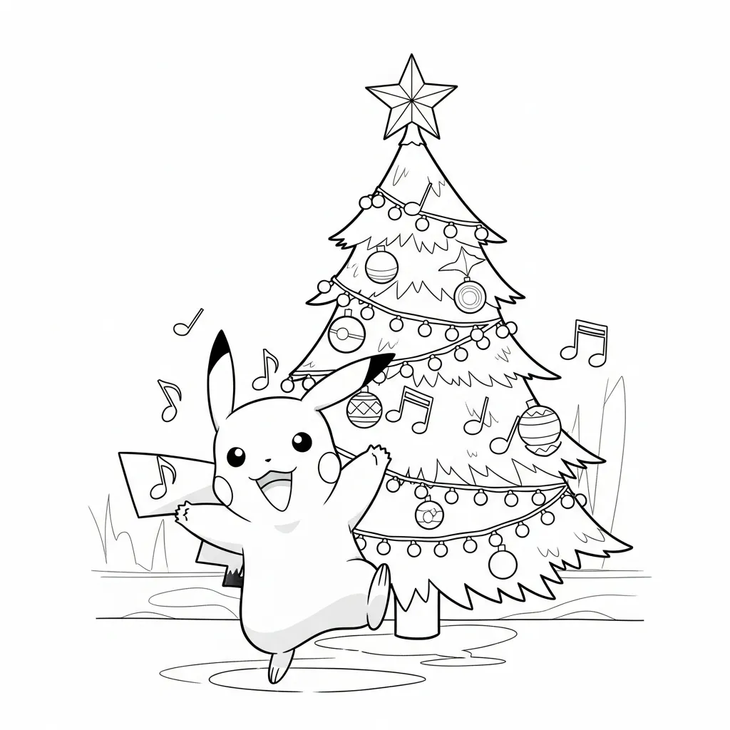 Pikachu De Navidad para colorear gratis para imprimir 1