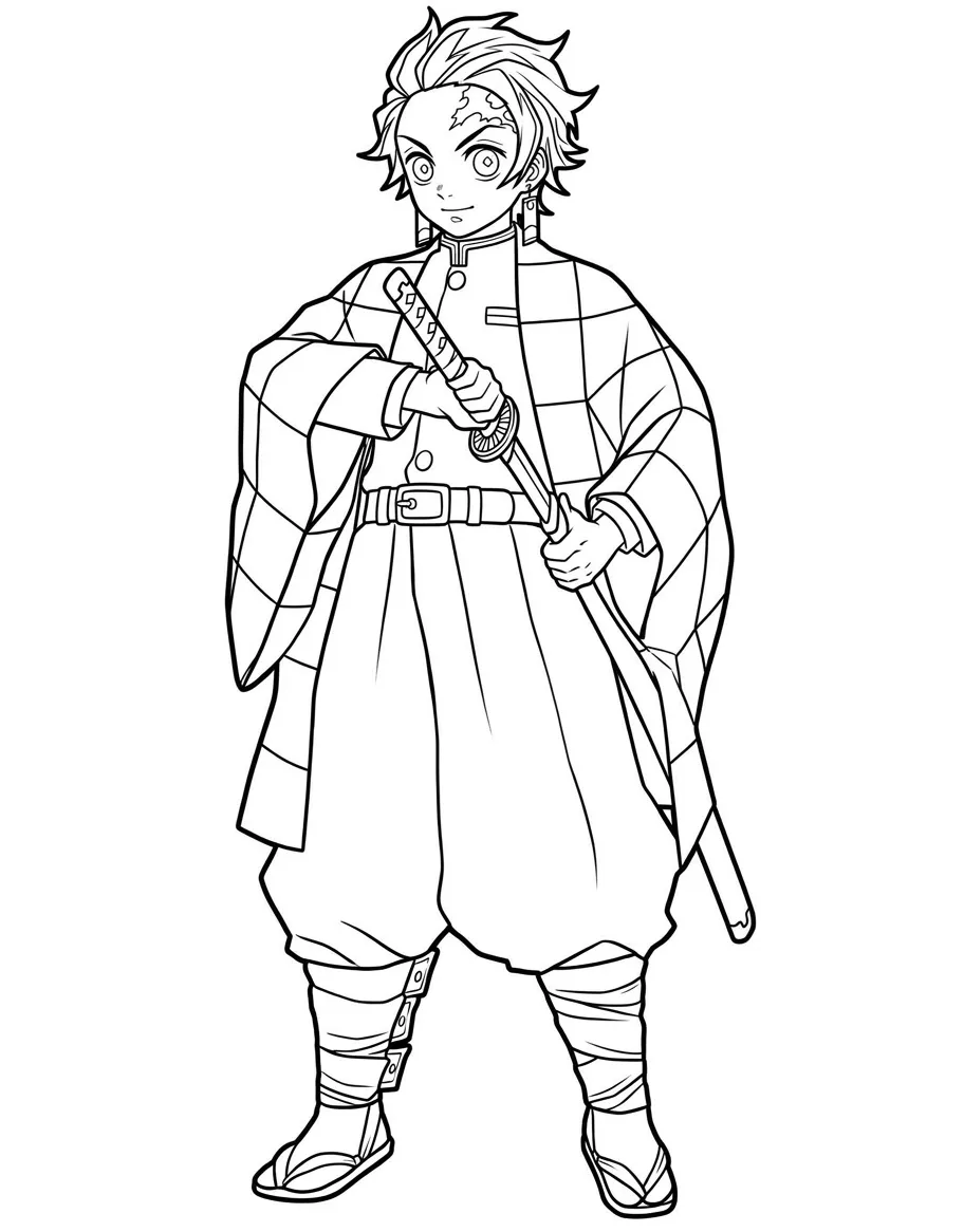 Tanjiro 2 para colorear para primaria