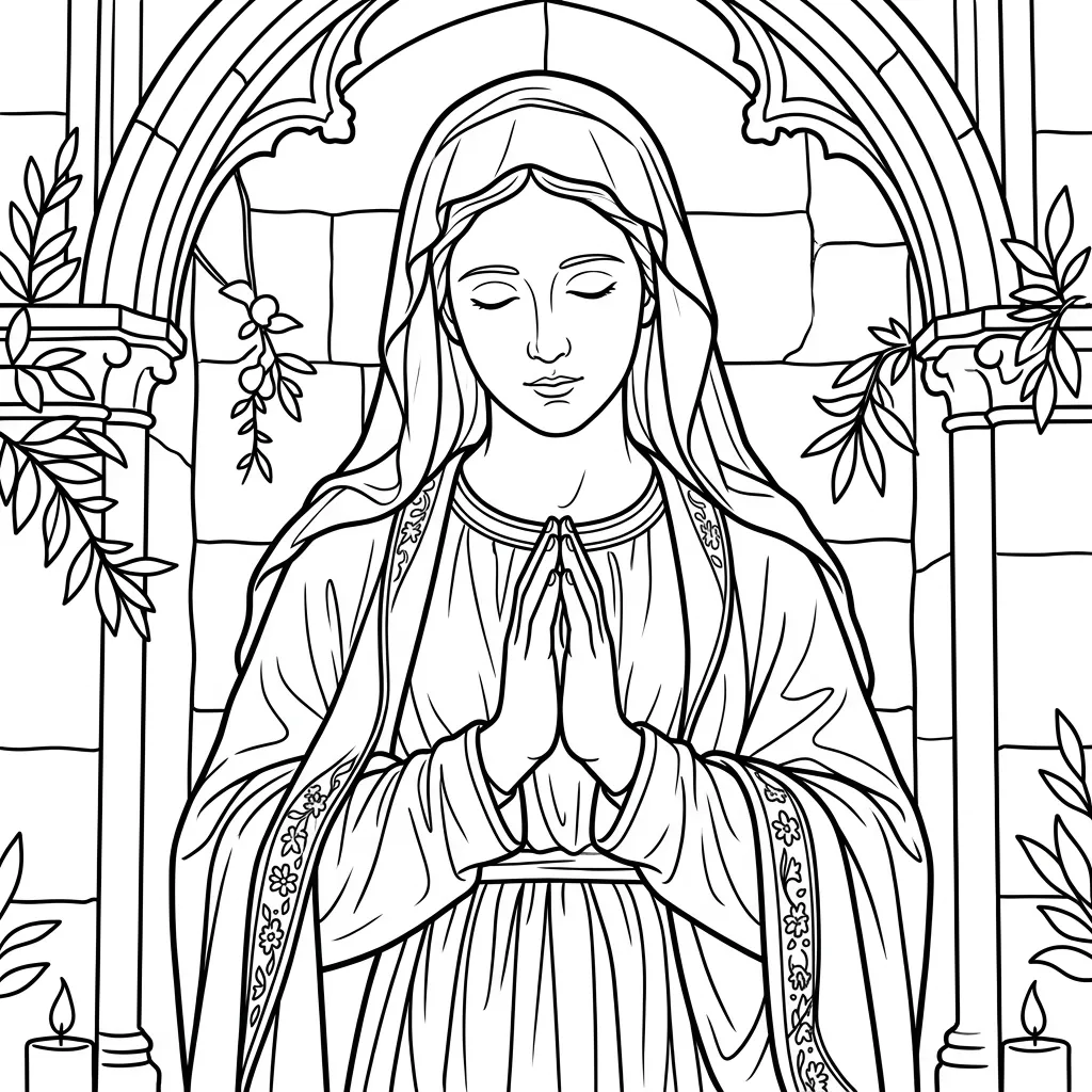 Virgen María 3 para colorear para niños para descargar
